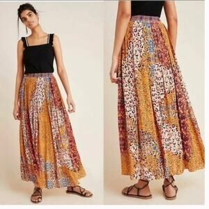 New Anthropologie Bhanuni by Jyoti Animal Print Pleated Maxi Skirt Sz 4